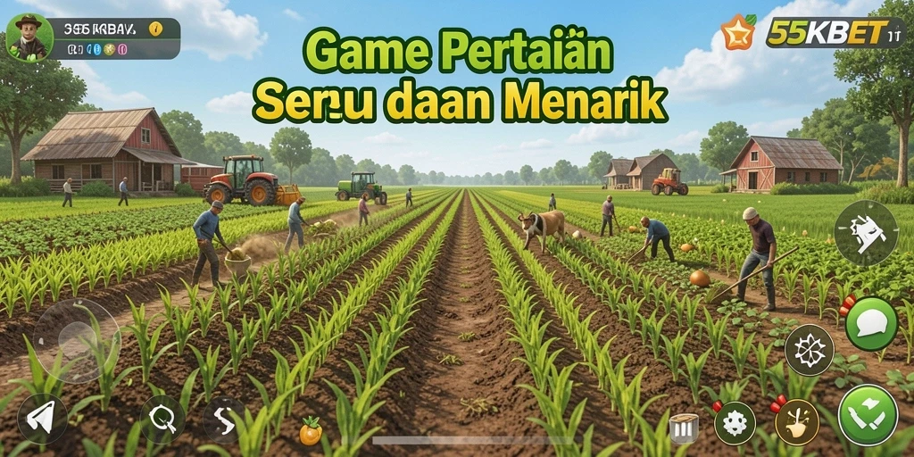 Screenshot utama 55KBET menampilkan gameplay pertanian yang menarik.