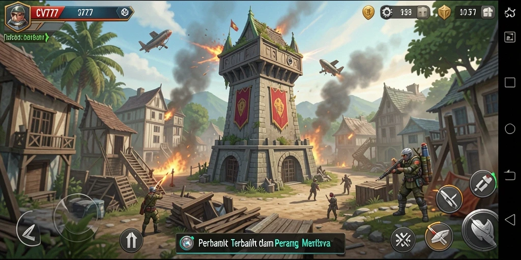 Tampilan menghadapi serangan dalam gameplay Tower Defense CV777 yang menantang.