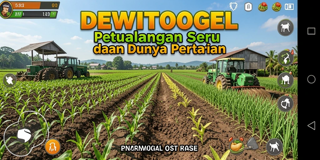 Tampilan gameplay DEWITOGEL dengan pertanian yang indah dan interaksi sosial.