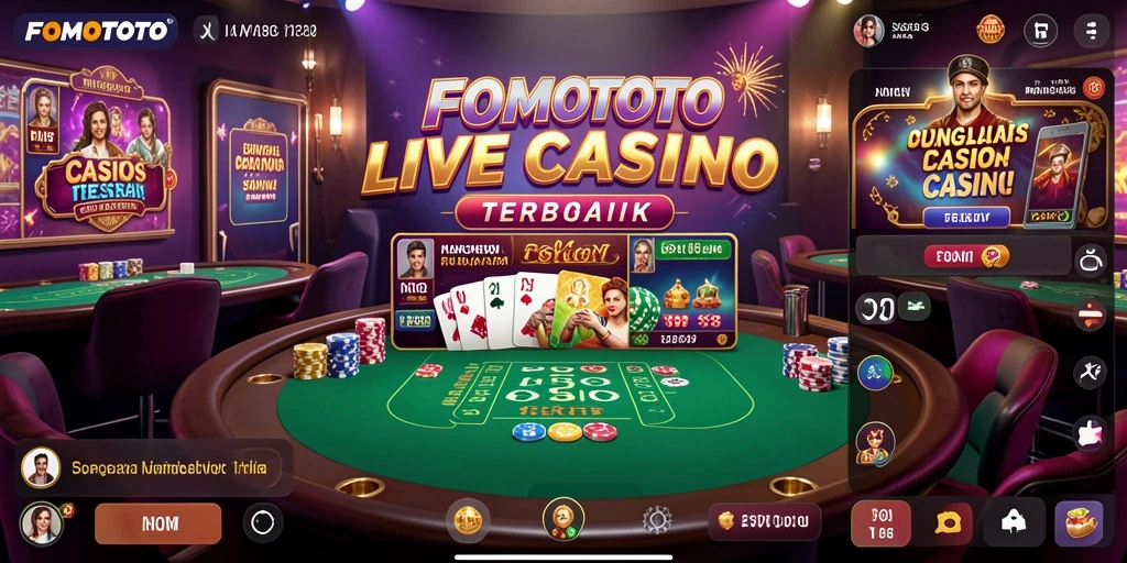 Screenshot gameplay FOMOTOTO menunjukkan dealer dan pemain yang sedang berinteraksi.