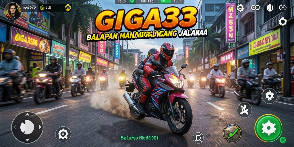 Tampilan gameplay seru di GIGA33 saat melaju di lintasan balapan.
