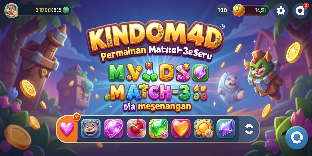 Tampilan screenshot gameplay Match-3 penuh warna di KINDOM4D.