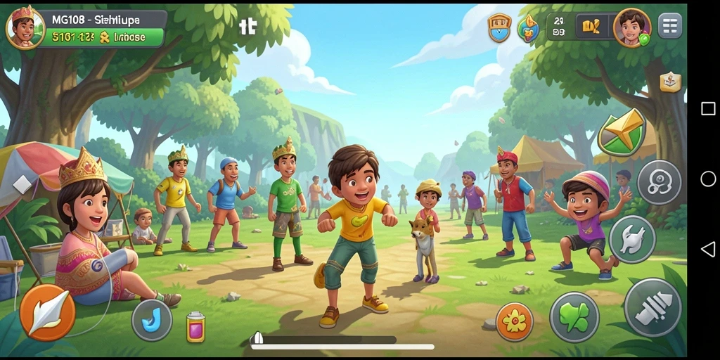 Screenshot gameplay MG108 yang menunjukkan simulasi kehidupan yang interaktif.