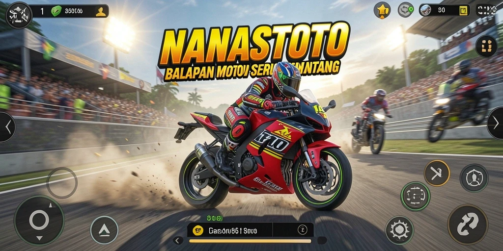 Screenshot gameplay NANASTOTO menampilkan aksi balapan motor yang mendebarkan.