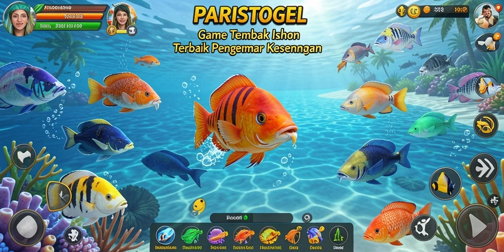 Tampilan gameplay PARISTOGEL saat menembak ikan yang berwarna-warni.