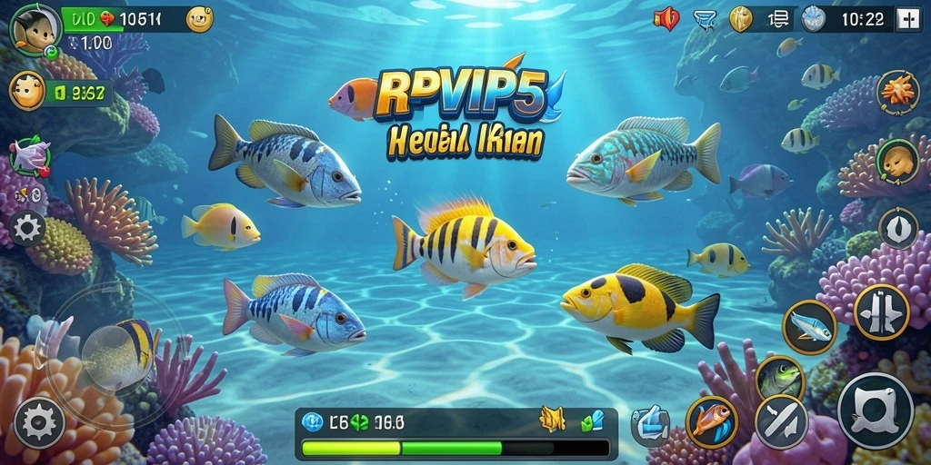 Tangkapan layar gameplay RPVIP5 menampilkan keseruan berburu ikan.