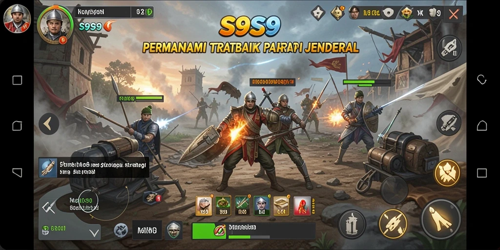 Screenshot gameplay S9S9 menunjukkan pertempuran strategis yang intens.
