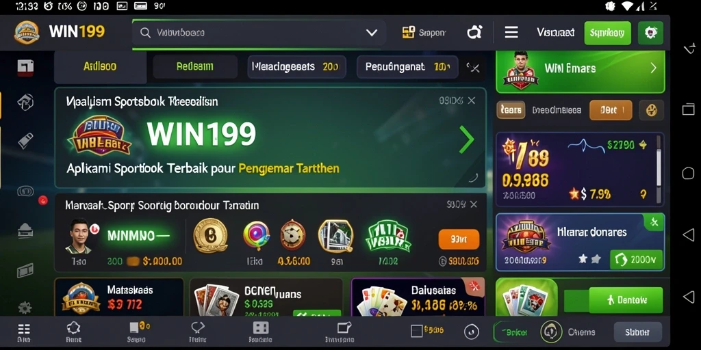 Tampilan screenshot utama WIN199 menampilkan antarmuka aplikasi Sportsbook yang intuitif.