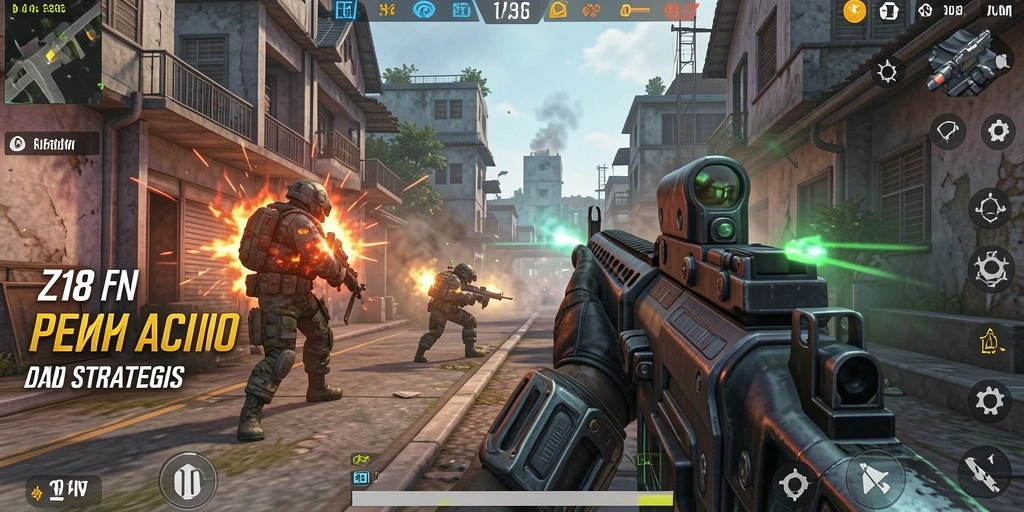 Screenshot gameplay Z18 menampilkan aksi tembak-menembak yang intens.
